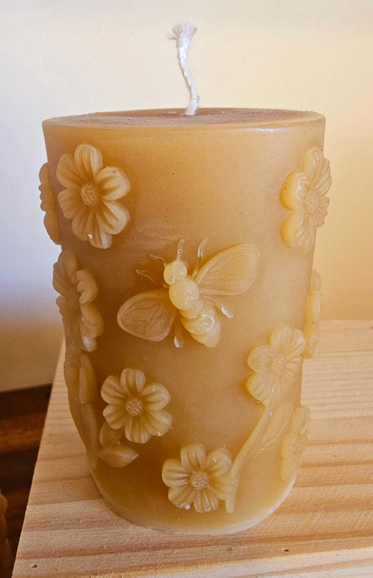 Bees & Flowers - 100% Beeswax Candle