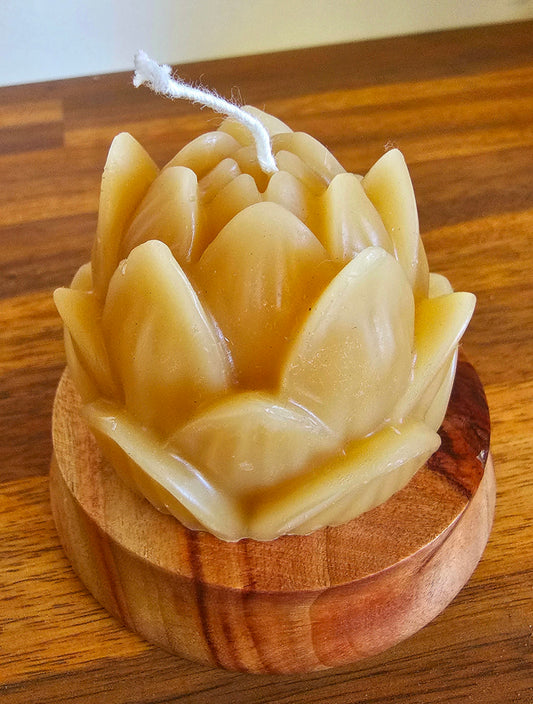 Lotus New Bloom & Wooden Holder-100% Beeswax Candle