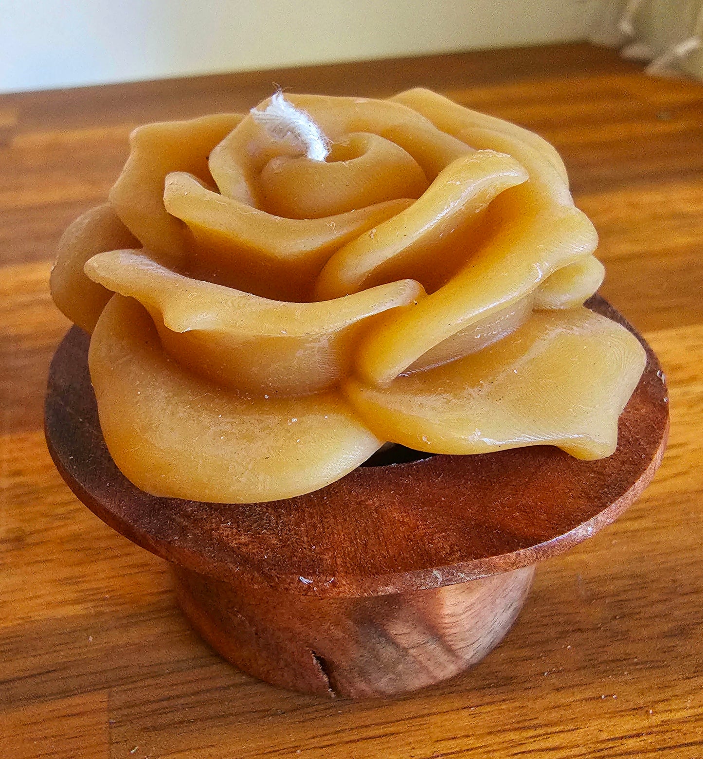 Beeswax Rose with wooden holder