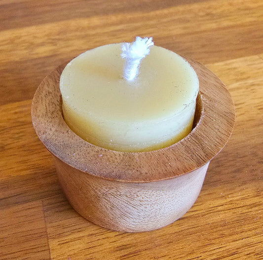 Beeswax Tealight with beautiful handmade wooden holder!
