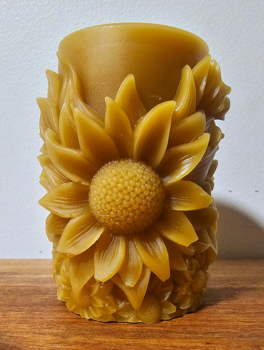 Sunflower Pillar - 100% Beeswax Candle